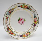 A SWANSEA PORCELAIN PLATE decorated with three roses to the centre and the border with alternating