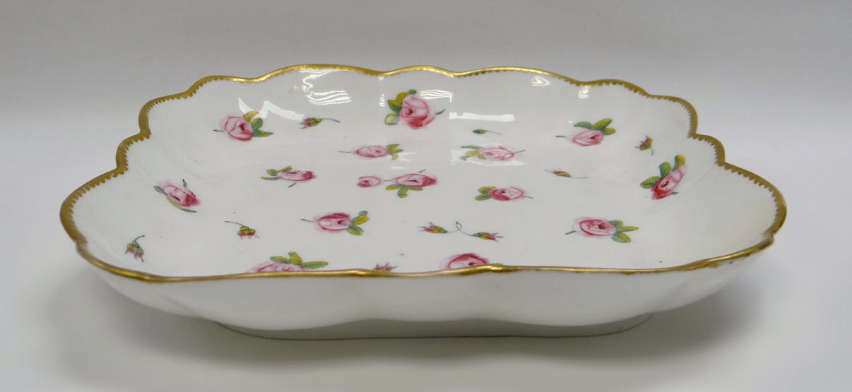 A NANTGARW PORCELAIN SQUARE DISH of rounded and fluted form with gilded rim and painted with - Image 2 of 2
