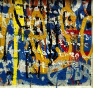 NEALE HOWELLS mixed media on board - layers of graffiti and slogans, signed verso, 37 x 39cms