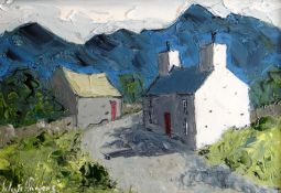 WYN HUGHES oil on board, Snowdonia cottages, signed, 17 x 24cms