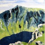 GWYN ROBERTS oil on canvas - entitled verso ‘Cadar Idris Ar Llyn Cau’, signed with initials, 50 x