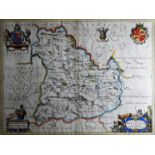 JOHANNES BLAEU antique coloured map - Brecknock entitled ‘Comitatus Brechiniae’, 42 x 55cms;