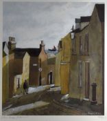 JOHN KNAPP FISHER limited edition (433/750) print - a Tenby street scene with view to distant sail