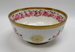 A SWANSEA PORCELAIN BOWL with Paris fluted moulding and decorated with pink roses and gilt motifs