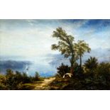 RICHARD SEBASTIAN BOND oil on canvas - a historical scene of the Menai Straits and the Suspension