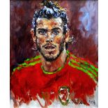 DAVID GRIFFITHS oil on canvas - head and shoulders portrait of Wales’ football star Gareth Bale