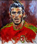 DAVID GRIFFITHS oil on canvas - head and shoulders portrait of Wales’ football star Gareth Bale