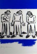 JOSEF HERMAN limited edition (of 99) lithograph - three standing figures, signed in pencil, 29 x