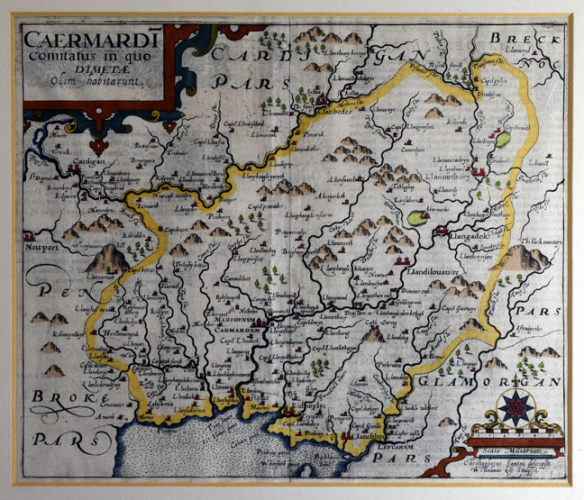 JOHANNES BLAEU antique coloured map - Brecknock entitled ‘Comitatus Brechiniae’, 42 x 55cms; - Image 2 of 3