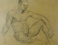 ATTRIBUTED TO AUGUSTUS JOHN pencil on paper - male nude seated, signed, 29.5 x 37cms. Provenance: