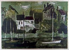 JOHN PIPER limited edition (7/20) lithograph - harbour scene with boats and buildings in the