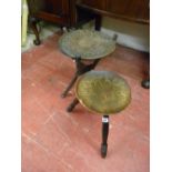 A CIRCULAR TOPPED THREE LEG STOOL with pokerwork style decoration and the words 'Sit Ye Doun' and