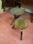 A CIRCULAR TOPPED THREE LEG STOOL with pokerwork style decoration and the words 'Sit Ye Doun' and