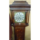 AN EARLY 19th CENTURY OAK LONGCASE CLOCK BY ASHTON, the tea caddy hood with single glazed door and