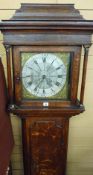 AN EARLY 19th CENTURY OAK LONGCASE CLOCK BY ASHTON, the tea caddy hood with single glazed door and