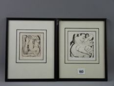 ANITA KLEIN risque etchings, a pair - 'Cuddle III' and 'Not Again Nigel', 10 x 10 cms