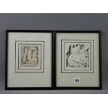 ANITA KLEIN risque etchings, a pair - 'Cuddle III' and 'Not Again Nigel', 10 x 10 cms