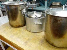 *A QUANTITY OF COMMERCIAL COOKING POTS AND PANS ETC