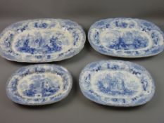 FOUR MID 18th CENTURY SICILIAN PATTERN MEAT PLATTERS graduating from 54 cms down to 33 cms with