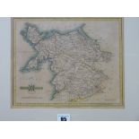 JOHN CARY engraved and coloured map of North Wales, London published 1793, 22 x 27 cms