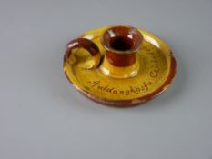 ARDDANGHOSFA CENHADOL (MISSIONARY EXHIBITION 1929) EARLY 20th CENTURY CHAMBERSTICK, semi-glazed,