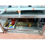 *A TWO TIER STAINLESS STEEL PREPARATION TABLE, 153 x 63 cms