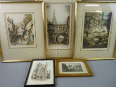 THREE CHROMOLITHOGRPAHS - 1. 'High Street Gate, Salisbury' after T G HARLAND, signed, 36 x 20 cms,