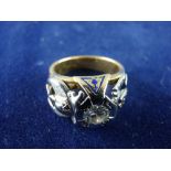A FOURTEEN CARAT GOLD AND DIAMOND MASONIC RING, American 14k marked ring, the 0.75 visual estimate