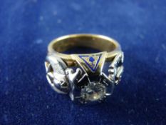 A FOURTEEN CARAT GOLD AND DIAMOND MASONIC RING, American 14k marked ring, the 0.75 visual estimate