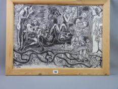 CARL F HODGSON woodcut - entitled 'Birth, Life, Death', signed with initials, 41 x 58 cms