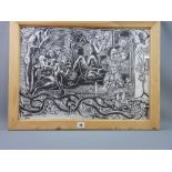 CARL F HODGSON woodcut - entitled 'Birth, Life, Death', signed with initials, 41 x 58 cms