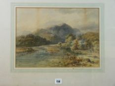 W ELLIS watercolour - landscape on the Mawddach with figures on a track, signed, 26 x 37 cms
