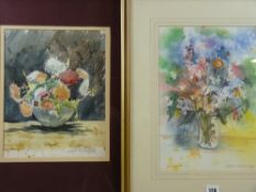 MAURICE A GREENWOOD RCA two watercolours - still life, flowers in a bowl on a table, signed and