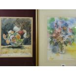 MAURICE A GREENWOOD RCA two watercolours - still life, flowers in a bowl on a table, signed and