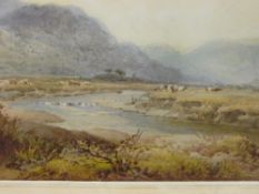 P H ELLIS watercolour - river scene with grazing cattle, signed and entitled verso 'The River