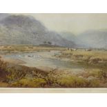 P H ELLIS watercolour - river scene with grazing cattle, signed and entitled verso 'The River