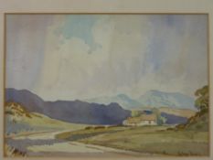 LEWIS MORTIMER watercolour - farmstead in the Berwyn Hills, signed, 23 x 33.5 cms