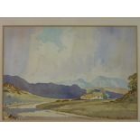 LEWIS MORTIMER watercolour - farmstead in the Berwyn Hills, signed, 23 x 33.5 cms