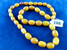 A BUTTERSCOTCH AMBER NECKLACE, single row graduated set, 64 cms approximate length, 2 cms the