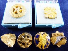 FIVE NINE CARAT GOLD GOODYEAR TYRE BADGES, long service pin badges, 14.6 grms and a ten carat gold