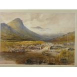 A MOULTON FOWERAKER watercolour - misty mountain and river scene, signed and with title and other