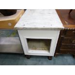 *A MARBLE TOPPED CUPBOARD with base shelf/opening