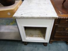 *A MARBLE TOPPED CUPBOARD with base shelf/opening