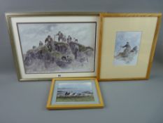 SIR KYFFIN WILLIAMS RA coloured print - five farmers and their three sheepdogs on a hilltop, printed