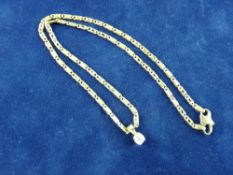 AN EIGHTEEN CARAT GOLD NECK CHAIN, Figaro style with small diamond solitaire drop, estimated 0.5