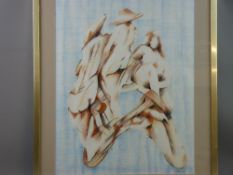 CARL F HODGSON mixed media - abstract figural scene, signed with initials, 50 x 40 cms