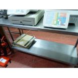 *A TWO TIER STAINLESS STEEL PREPARATION TABLE, 150 x 60 cms