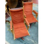 A PAIR OF ORIGINAL TELEFOLD VINTAGE FISHING CHAIRS, two original patent mid Century armchairs by T