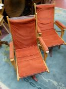 A PAIR OF ORIGINAL TELEFOLD VINTAGE FISHING CHAIRS, two original patent mid Century armchairs by T