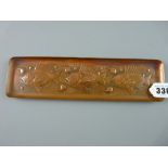 A NEWLYN COPPER ARTS AND CRAFTS RECTANGULAR TRAY showing three fish swimming amongst bubbles,